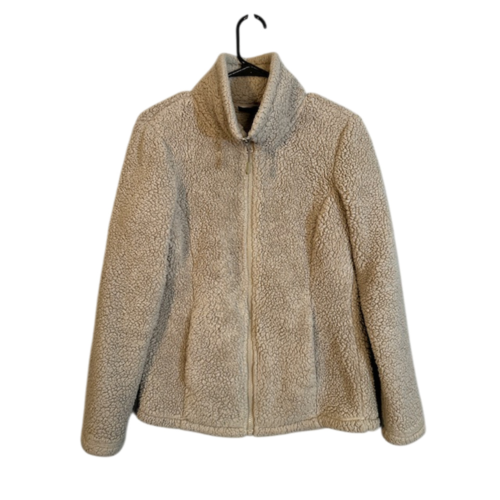 32 Degrees Heat Women’s Beige Fuzzy Full Zip Jacket High Neck Cozy Size XS